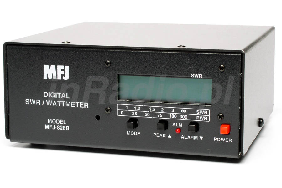 MFJ-826B Front panel z opisami przełączników i wyświetlacza